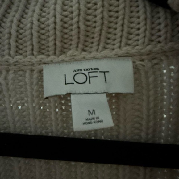 LOFT Cream Cardigan Sweater with Ribbed Knit - Picture 3 of 3